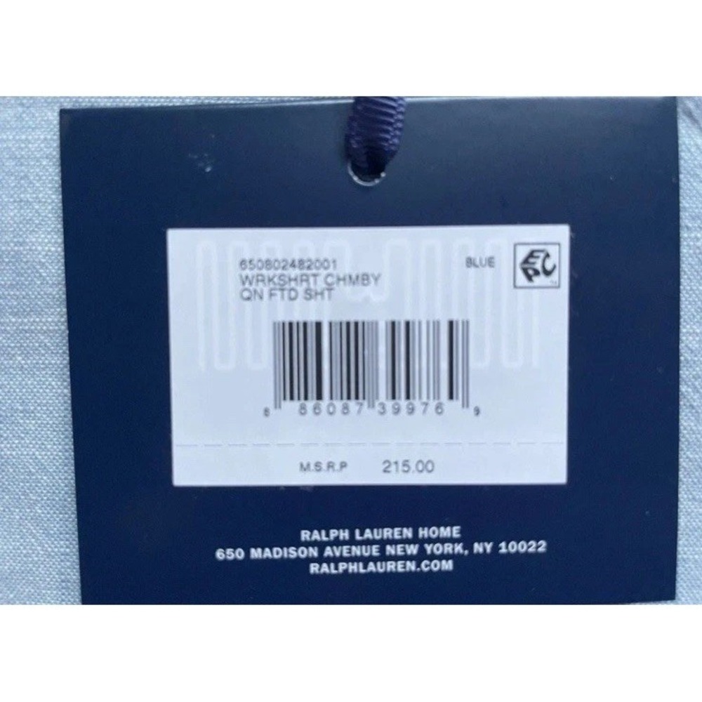New Ralph Lauren Flat & Fitted Sheet Queen Workshirt Chambray Sheet Set - Picture 4 of 7